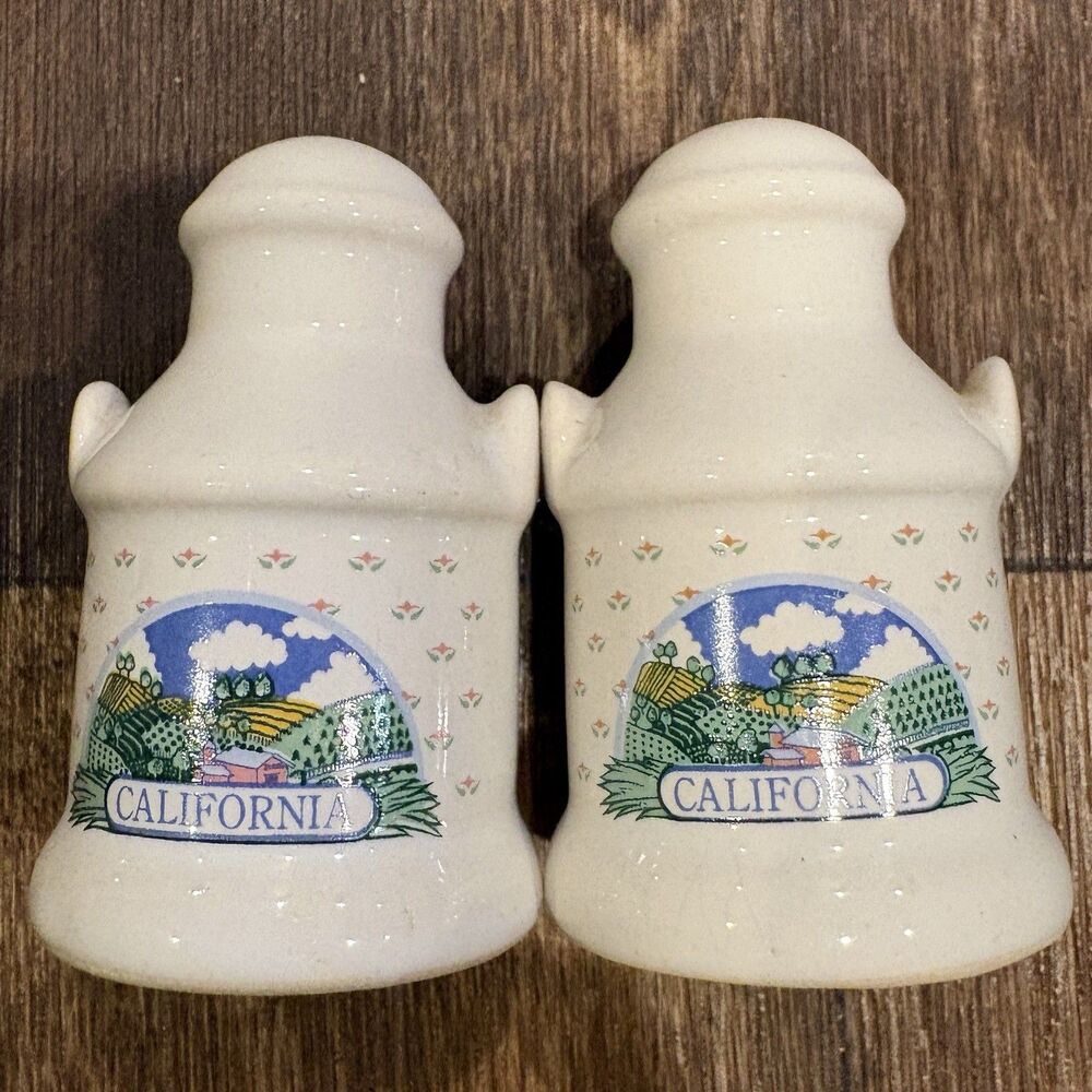 California Souvenir Salt & Pepper Shakers Ceramic Farm Landscape Set Vintage
